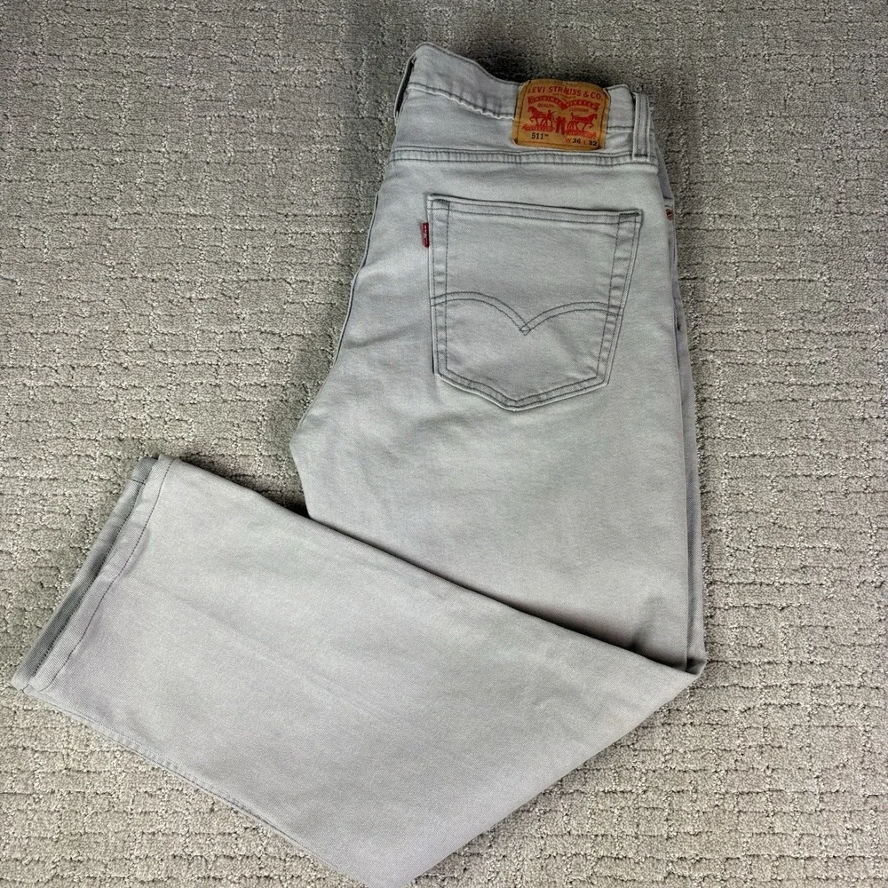 Levis 511 Denim Jeans Mens 36x32 Fits 34x26 Gray Straight Leg Casual Pants